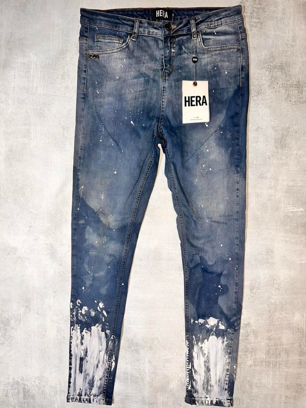 Hera London NWT New With Tags  blue jeans with paint splatter design size